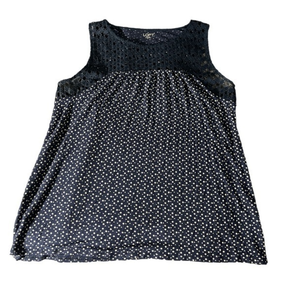 LOFT Outlet Navy Blue & White Lace Blouse Size Large GUC/EUC #2430